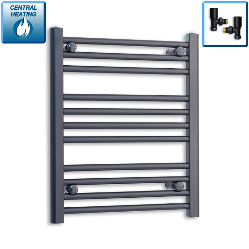 With Angled Valve 550mm Wide 600mm High Flat Black Heated Towel Rail Radiator