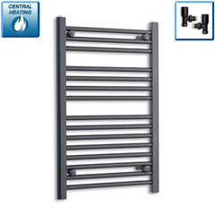 With Angled Valve 550mm Wide 800mm High Flat Black Heated Towel Rail Radiator