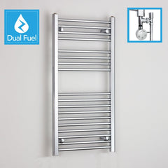 600 x 1000 Chrome Dual Fuel Flat Heated Towel Rail