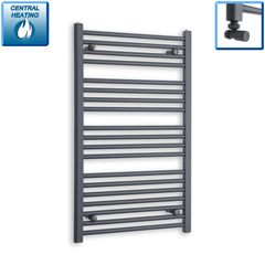 With Angled Valve 600 x 1000 Flat Anthracite Sand Grey Heated Towel Rail