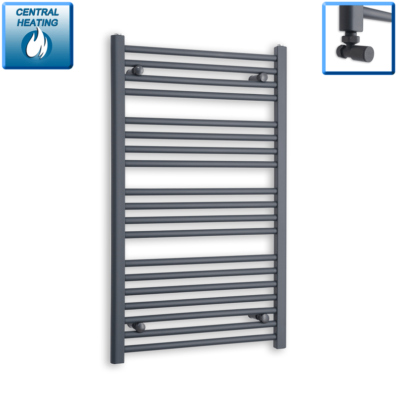 With Angled Valve 600 x 1000 Flat Anthracite Sand Grey Heated Towel Rail