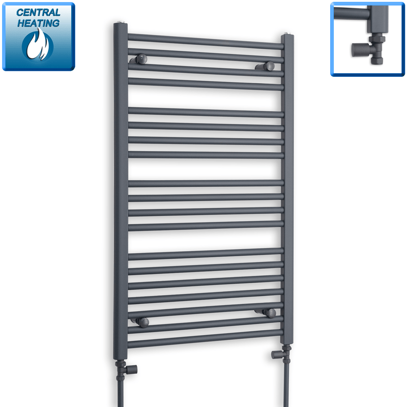With Straight Valve 600 x 1000 Flat Anthracite Sand Grey Heated Towel Rail
