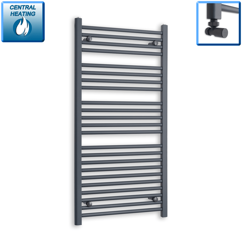 With Angled Valve 600 x 1200mm Flat Anthracite Sand Grey Heated Towel Rail