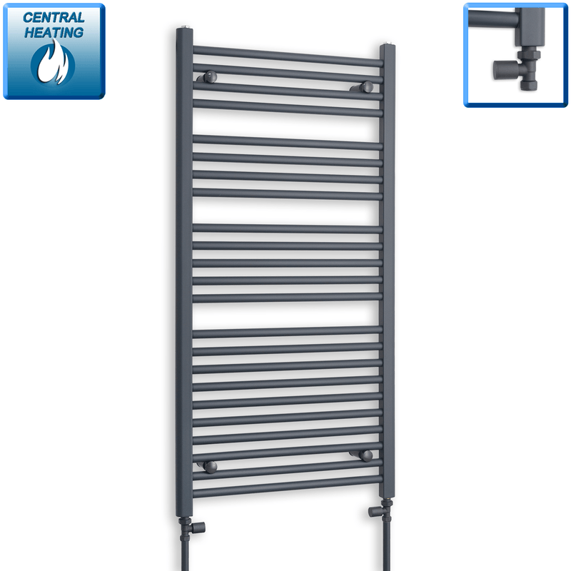 With Straight Valve 600 x 1200mm Flat Anthracite Sand Grey Heated Towel Rail