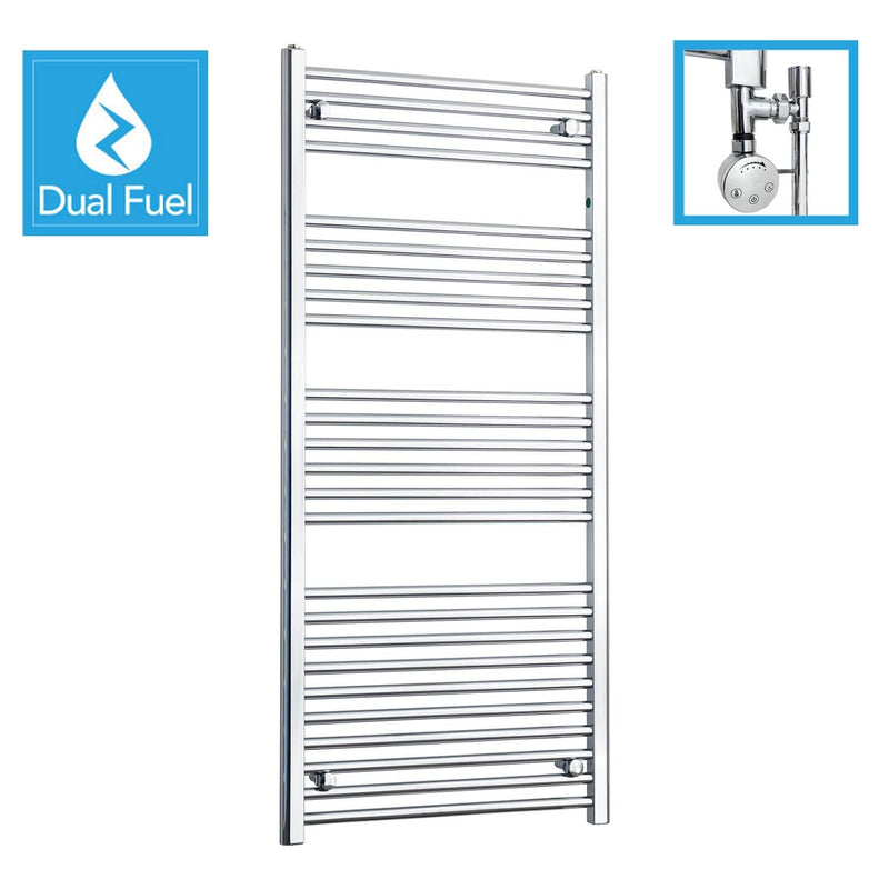 600 x 1400 Chrome Dual Fuel Flat Heated Towel Rail