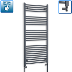 With Straight Valve 600 x 1400 Flat Anthracite Sand Grey Heated Towel Rail