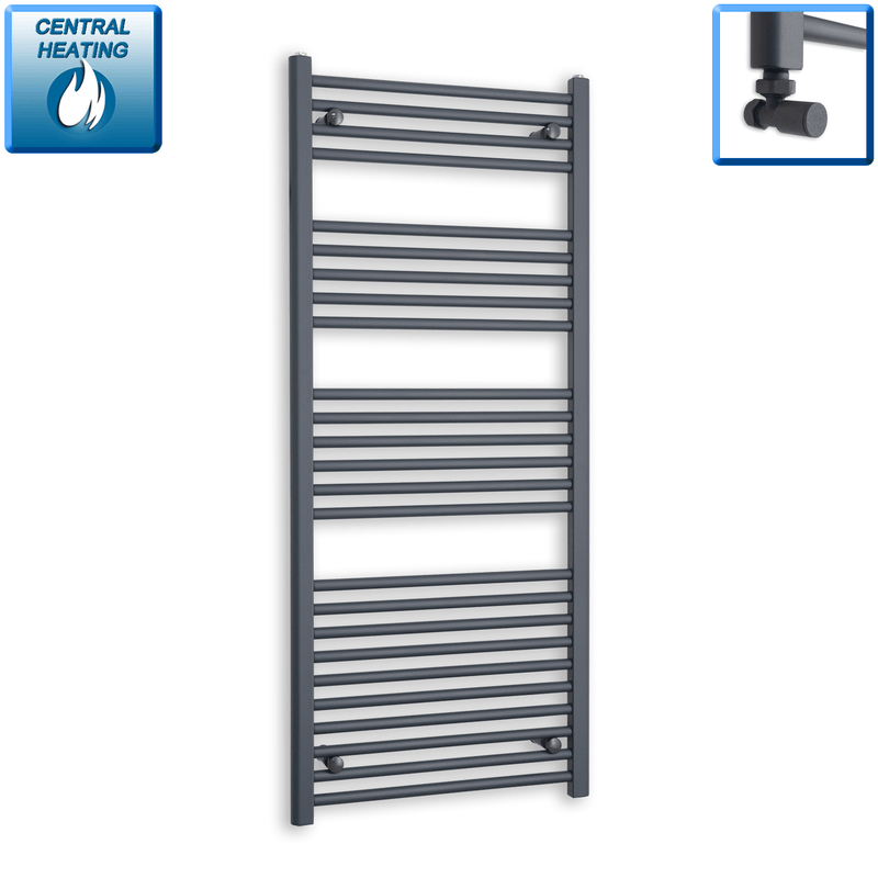 With Angled Valve 600 x 1400 Flat Anthracite Sand Grey Heated Towel Rail