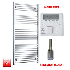 600 x 1400 Flat Chrome Pre-Filled Electric Heated Towel Rail
