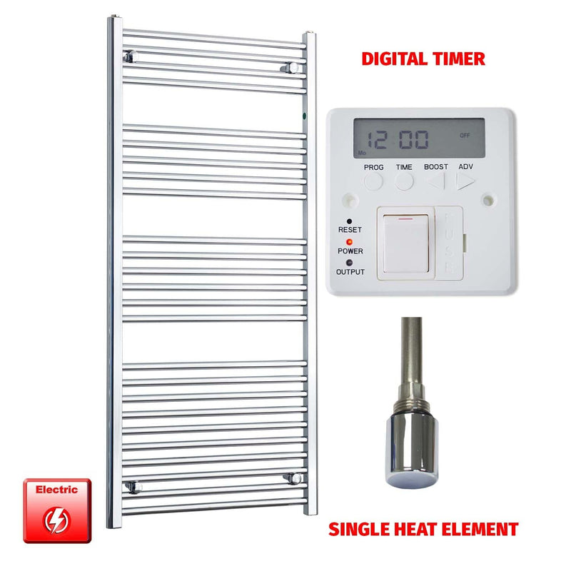 600 x 1400 Flat Chrome Pre-Filled Electric Heated Towel Rail