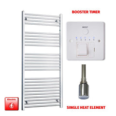 Single Heat Element + Digital Timer 600 x 1400 Flat Chrome Pre-Filled Electric Heated Towel Rail