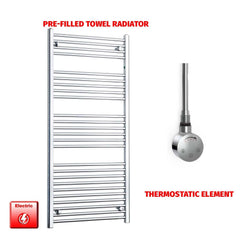 Single Heat Element + Booster Timer 600 x 1400 Flat Chrome Pre-Filled Electric Heated Towel Rail