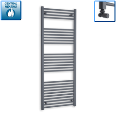 With Angled Valve 600 x 1600 Flat Anthracite Sand Grey Heated Towel Rail