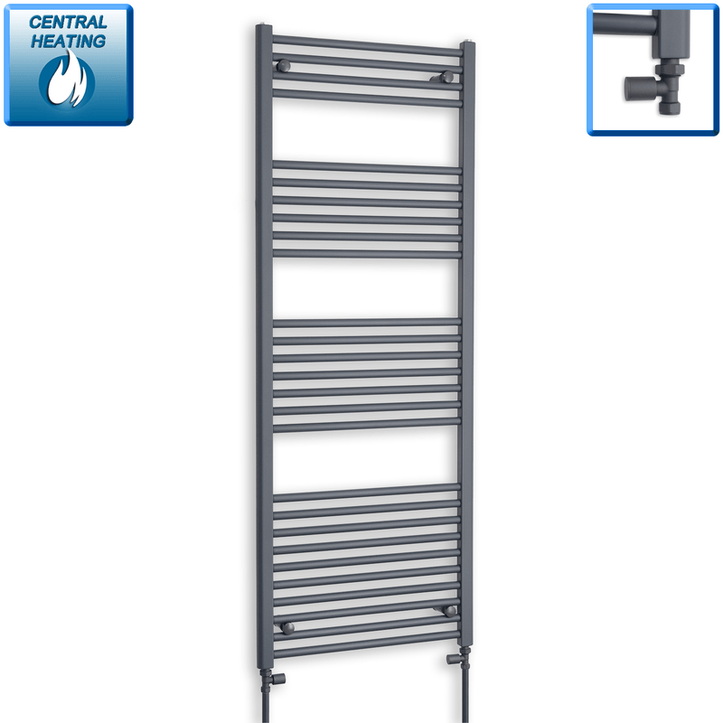 With Straight Valve 600 x 1600 Flat Anthracite Sand Grey Heated Towel Rail