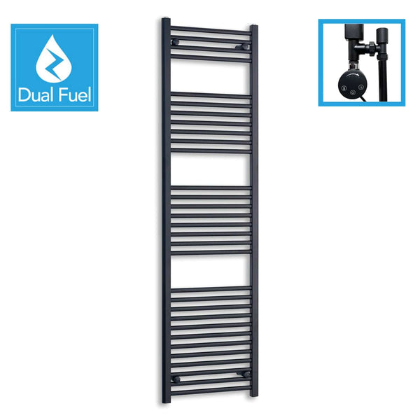 600 x 1800 Dual Fuel Flat Black Heated Towel Rail