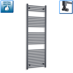 With Angled Valve 600 x 1800 Flat Anthracite Sand Grey Heated Towel Rail