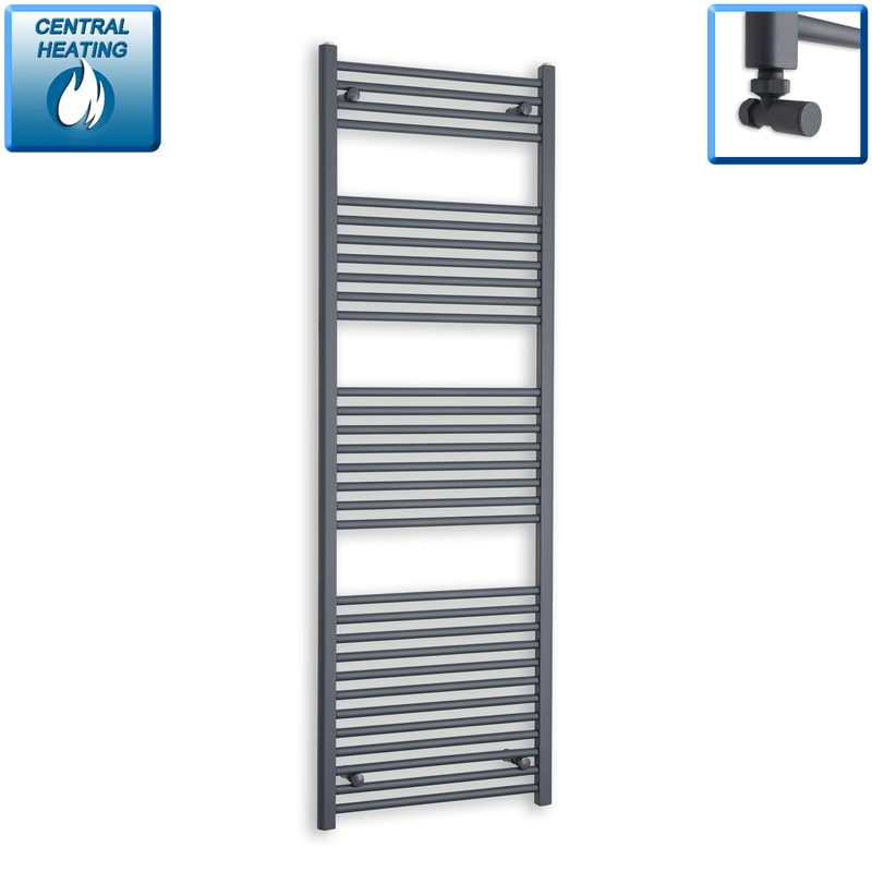 With Angled Valve 600 x 1800 Flat Anthracite Sand Grey Heated Towel Rail