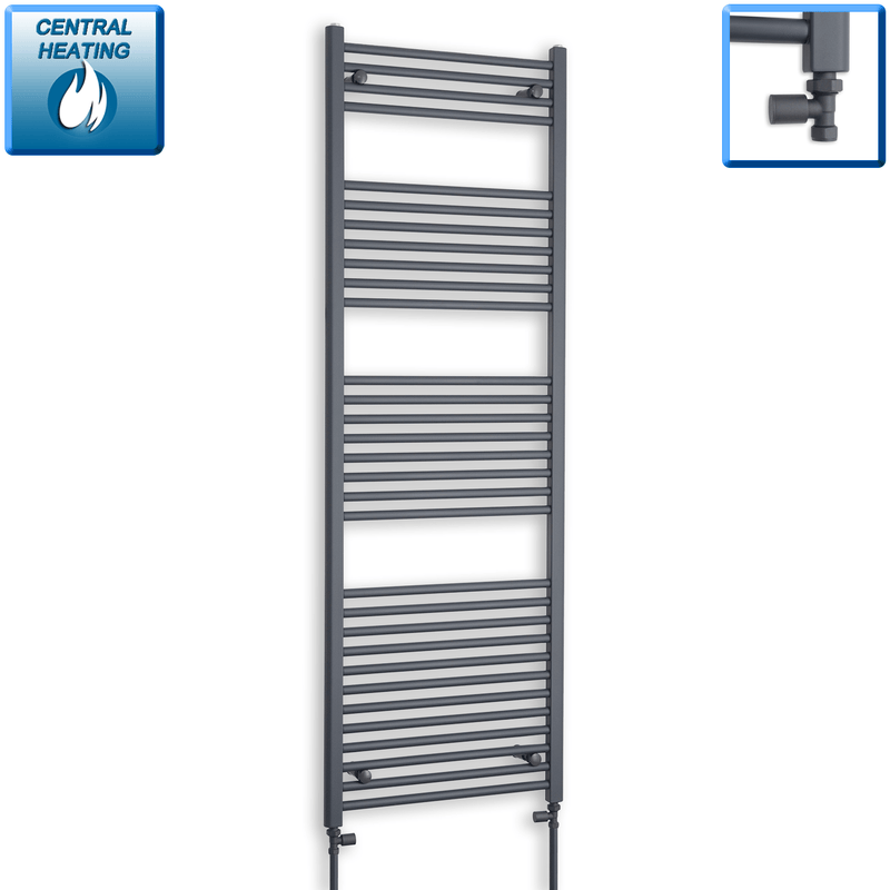 With Straight Valve 600 x 1800 Flat Anthracite Sand Grey Heated Towel Rail