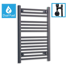 600 x 800 Dual Fuel Flat Black Heated Towel Rail
