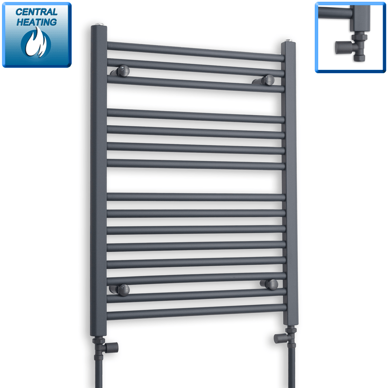 With Straight Valve 600 x 800 Flat Anthracite Sand Grey Heated Towel Rail HTR