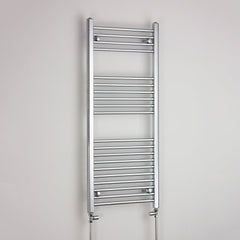 With Straight Valve 600mm Wide 1200mm High Flat Chrome Heated Towel Rail HTR