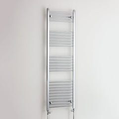 With Straight Valve 600mm Wide 1600mm High Flat Chrome Heated Towel Rail HTR