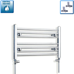 With Straight Valve 600mm Wide 400mm High Flat Chrome Heated Towel Rail Radiator