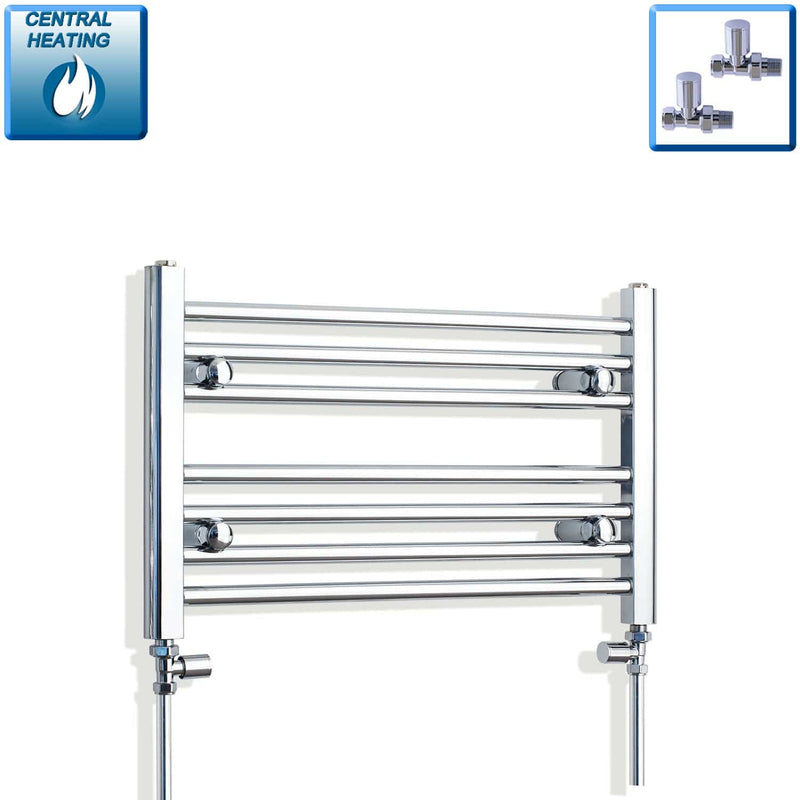 With Straight Valve 600mm Wide 400mm High Flat Chrome Heated Towel Rail Radiator
