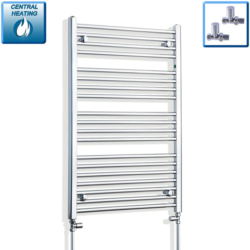 With Straight Valve 650mm Wide 1000mm High Flat Chrome Heated Towel Rail