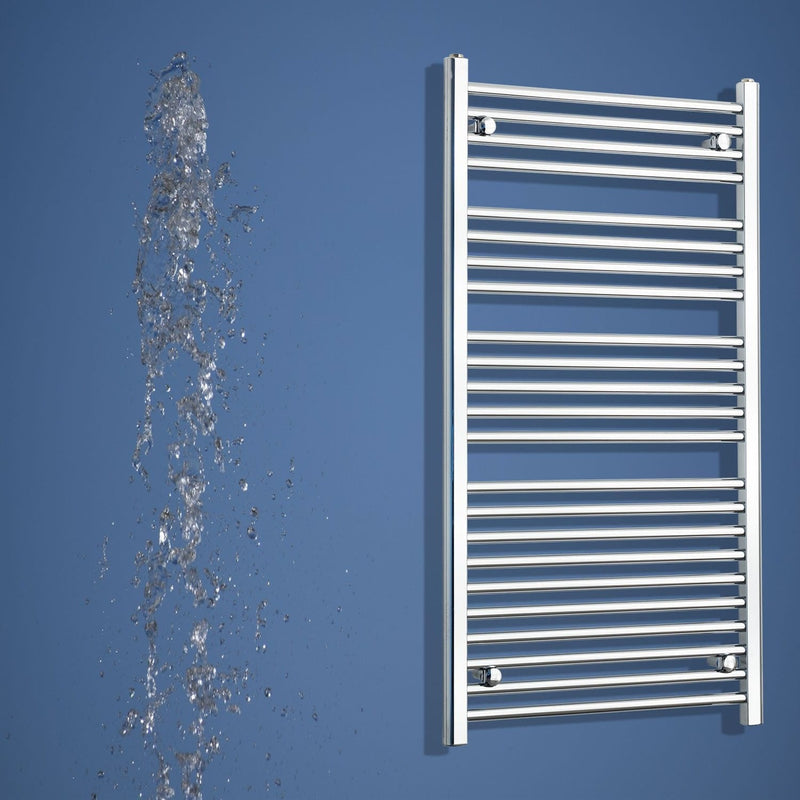 650mm Wide 1200mm High Flat Chrome Heated Towel Rail