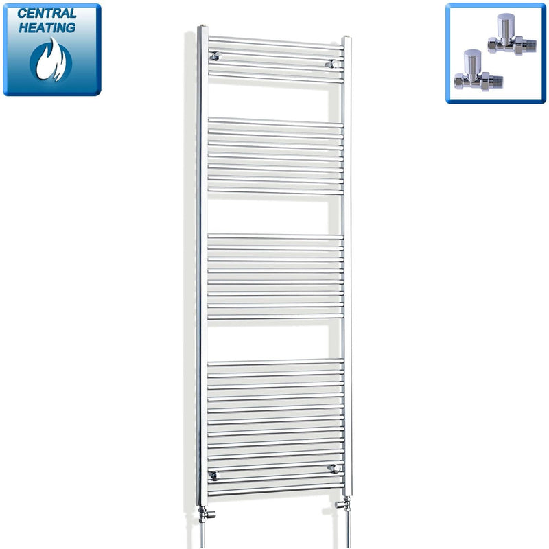 With Straight Valve 650mm Wide 1800mm High Flat Chrome Heated Towel Radiator
