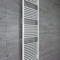 With Angled Valve 650mm Wide 1800mm High Flat White Heated Towel Rail Radiator