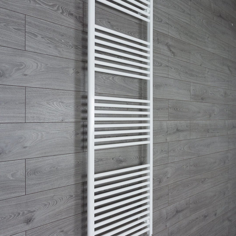 With Angled Valve 650mm Wide 1800mm High Flat White Heated Towel Rail Radiator