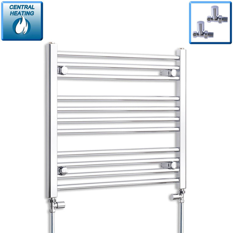 With Straight Valve 650mm Wide 600mm High Flat Chrome Heated Towel Rail Radiator