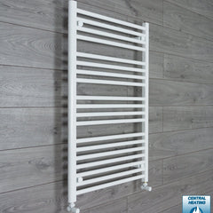 With Angled Valve 700 W x 1000 H Flat White Heated Towel Rail Radiator HTR