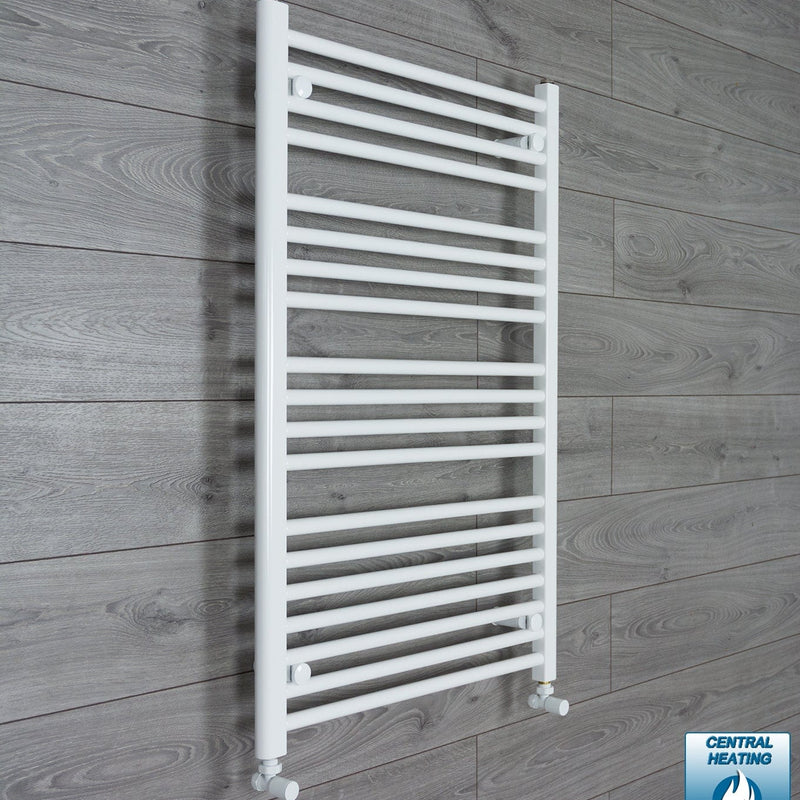 With Angled Valve 700 W x 1000 H Flat White Heated Towel Rail Radiator HTR
