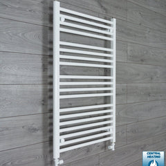 With Straight Valve 700 W x 1000 H Flat White Heated Towel Rail Radiator HTR