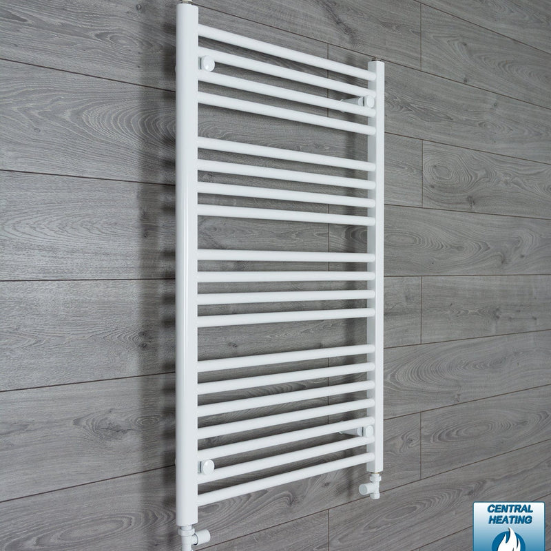With Straight Valve 700 W x 1000 H Flat White Heated Towel Rail Radiator HTR