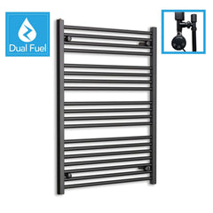 700 x 1000 Dual Fuel Flat Black Heated Towel Rail