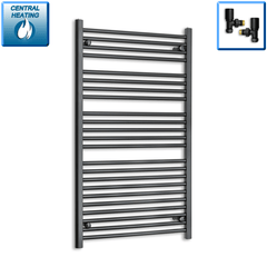 With Angled Valve 700 x 1200 Flat Black Heated Towel Rail Radiator HTR
