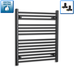With Straight Valve 700 x 800 Flat Black Heated Towel Rail Radiator HTR