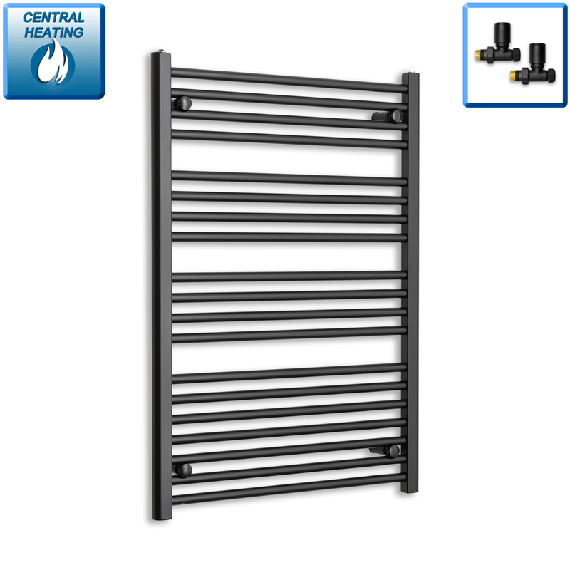 With Straight Valve 700mm Wide 1000mm High Flat Black Heated Towel Rail Radiator