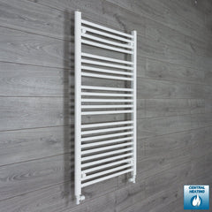 With Straight Valve 700mm Wide 1200mm High Flat White Heated Towel Rail HTR