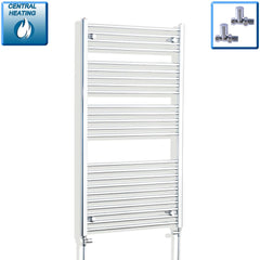 With Straight Valve 700mm Wide 1300mm High Flat Chrome Heated Towel Rail