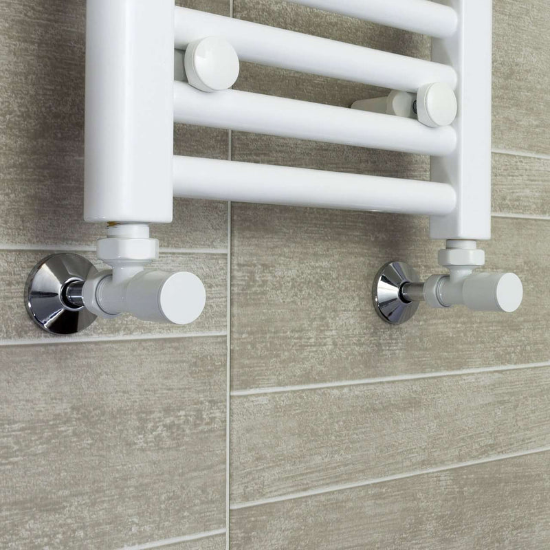 With Angled Valve 700mm Wide 1500mm High Flat White Heated Towel Rail Radiator