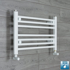 With Angled Valve 700mm Wide 400mm High Flat White Heated Towel Rail Radiator
