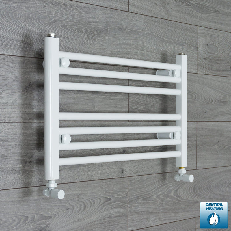 With Angled Valve 700mm Wide 400mm High Flat White Heated Towel Rail Radiator