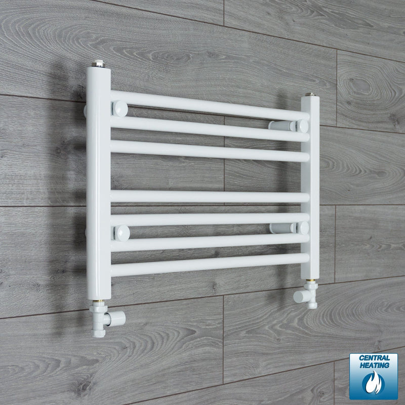 With Straight Valve 700mm Wide 400mm High Flat White Heated Towel Rail Radiator