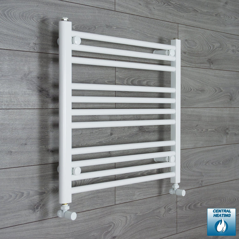 With Angled Valve 700mm Wide 600mm High Flat White Heated Towel Rail Radiator
