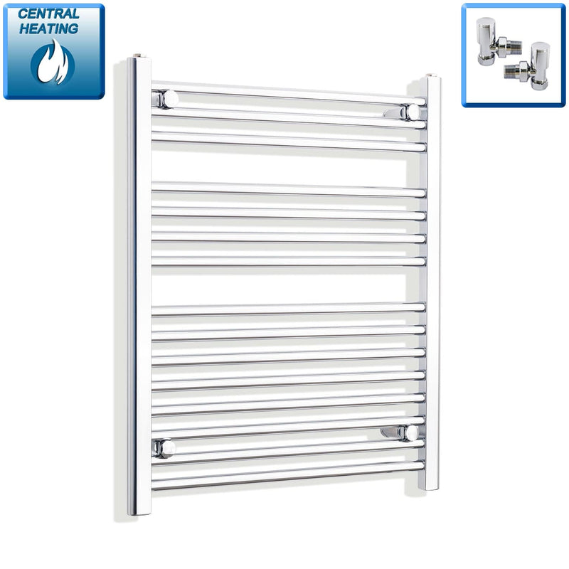 With Angled Valve 700mm Wide 800mm High Curved Chrome Heated Towel Rail