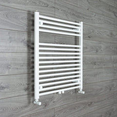 With Angled Valve 740mm Wide 775mm High Straight White Heated Towel Rail
